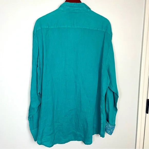 Robert Graham 100% Linen Embroidered Flip Cuff Blue Men's Button-Up Shirt Sz XL - Picture 9 of 16